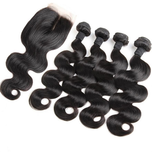 3 Virgin Human Hair Body Wave Pink Lemon Hair Bundles With 4x4 Closure