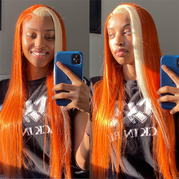  Ginger With Blonde Skunk Stripe Colored Wig 