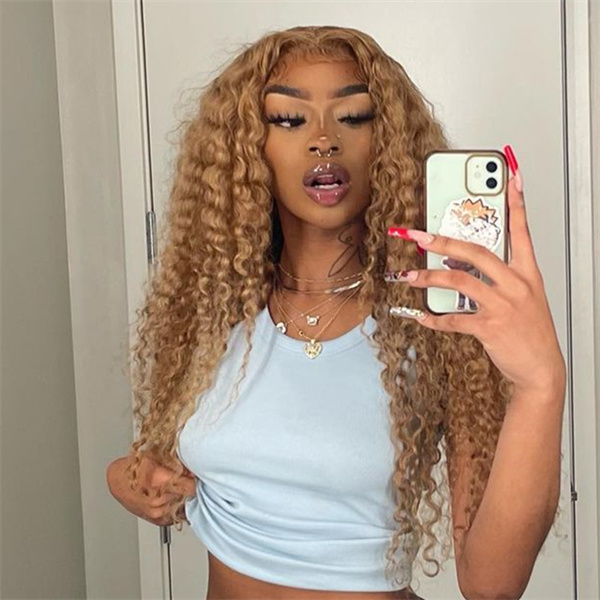 Honey Blonde Water Wave Lace Frontal Wig Pre Plucked
