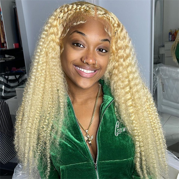 #613 Blonde kinky Curly Lace Front Wig