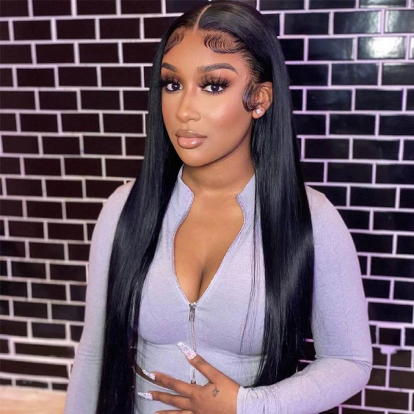 OhMyPretty Straight 13x4 HD Lace Front Wig Prebleached Knots With Pre-plucked Edges