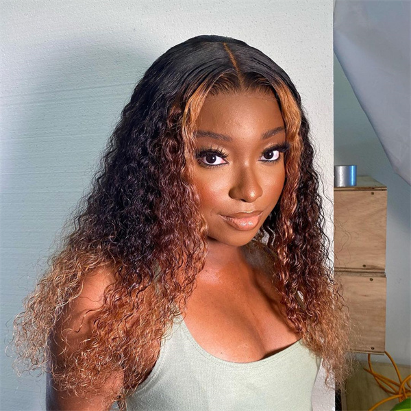 Ombre 1B/30 color wigs Kinky Curly ombre Lace Front Wig