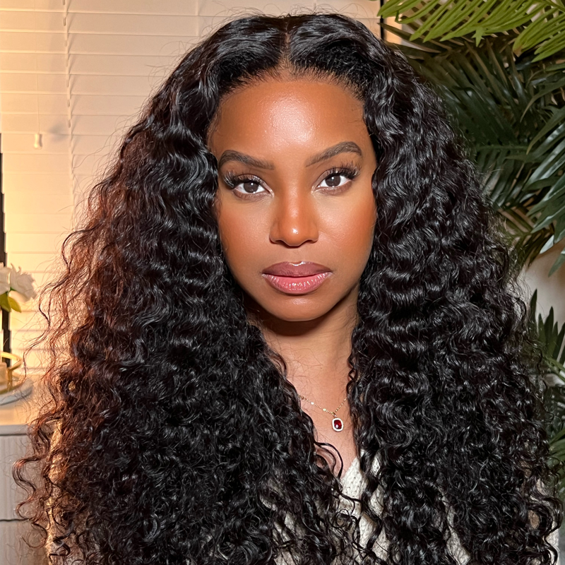 4C Hairline Water Wave HD Lace Frontal Wig With Curly Baby Hair