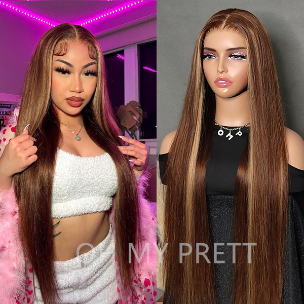 Wear Go Glueless Highlight Brown Straight 6x4 Lace Wig