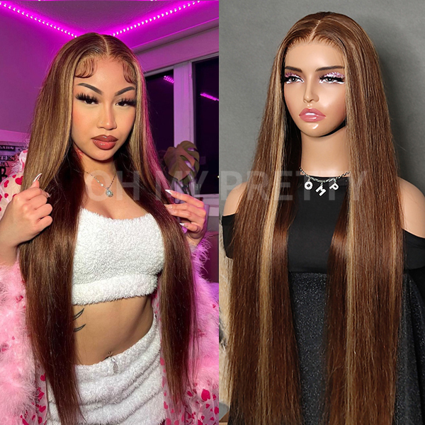Wear Go Glueless Highlight Brown Straight 6x4 Lace Wig