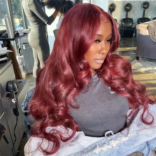 99J Burgundy Body Wave Lace Front Wig with Pre-plucked Edges