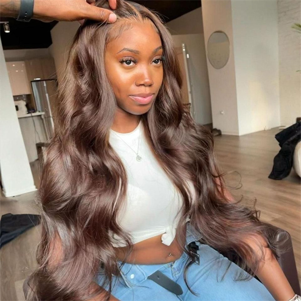 Chestnut Brown Colored Wig Body Wave Lace Wig with Pre-plucked Edges