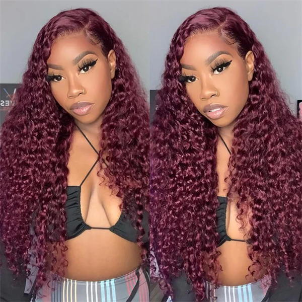Burgundy Water Wave Lace Front Wig With Pre-plucked Edges