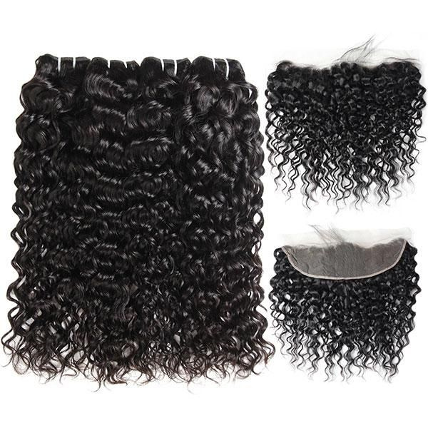 Water Wave Hair 13*4 Lace Frontal with 3 Bundles