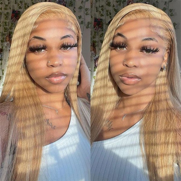Honey Blonde Straight Lace Frontal Wig Pre Plucked