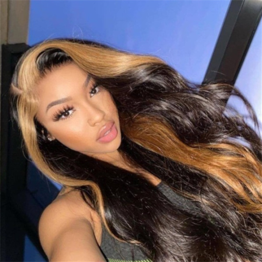 Summer wigs for graduation hair Honey Blonde Skunk Stripe Straight 13x4 Lace Front Wig