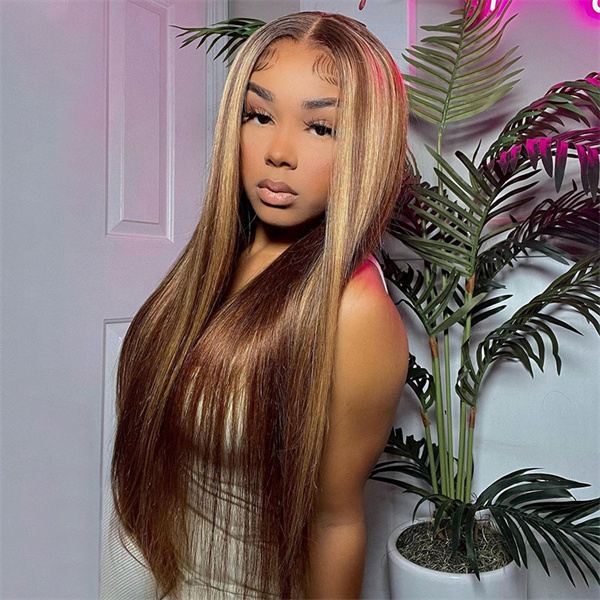 Highlight Straight Wig #4/27 Piano Colored Ombre Honey Blonde Lace Front Wig