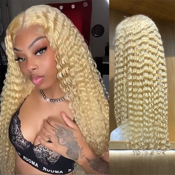 #613 Blonde Deep Curly Lace Closure Wig with Pre-plucked Edges