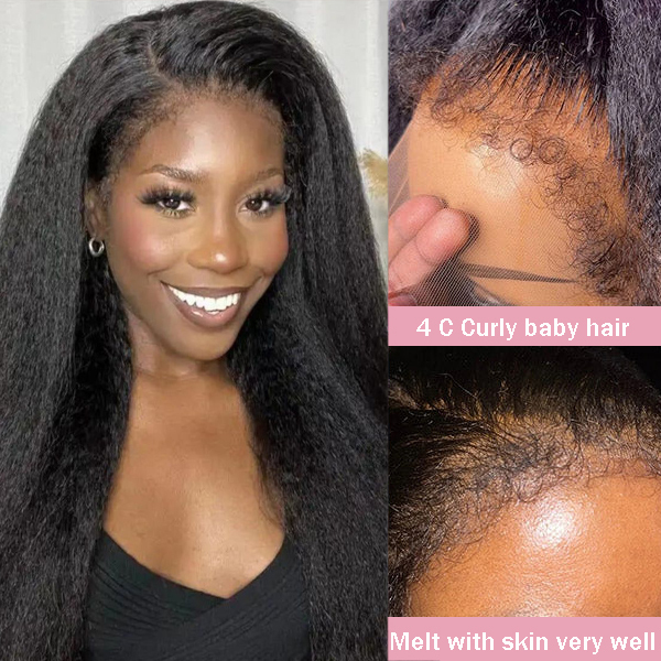 4C Hairline Kinky Straight HD Lace Frontal Wig