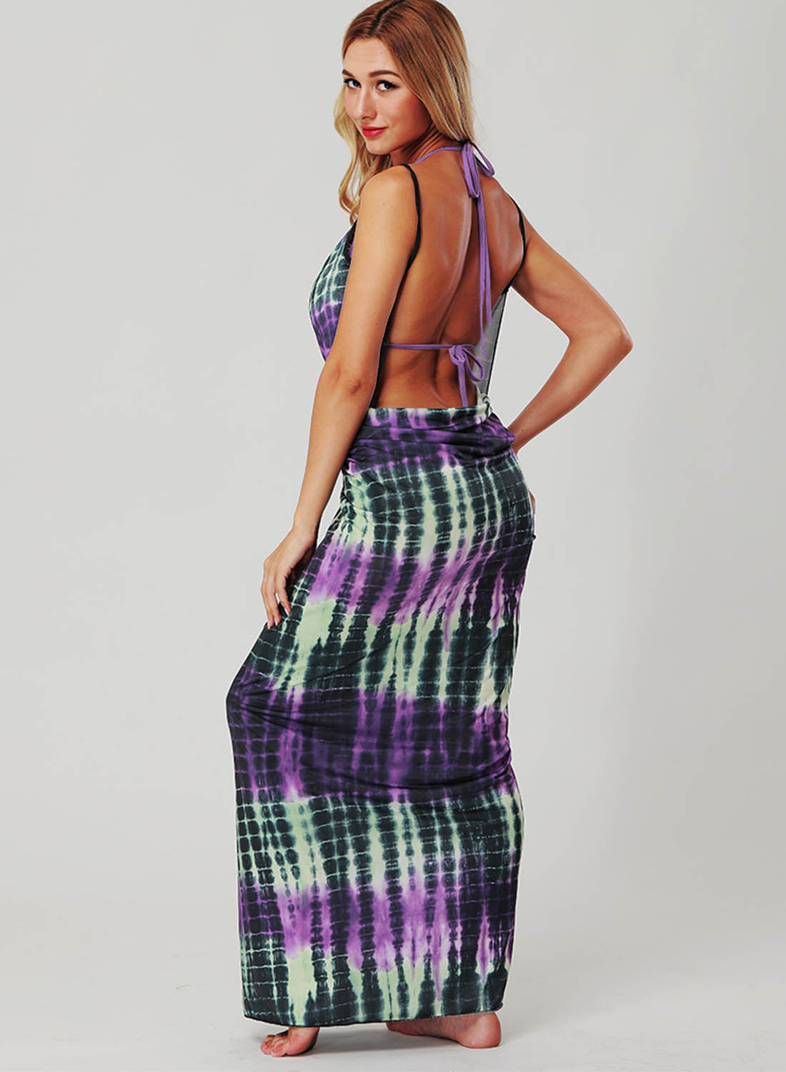 Women's Maxi Dress Color Block Shift Sleeveless Spaghetti Wrap Summer Casual Beach Maxi Dress