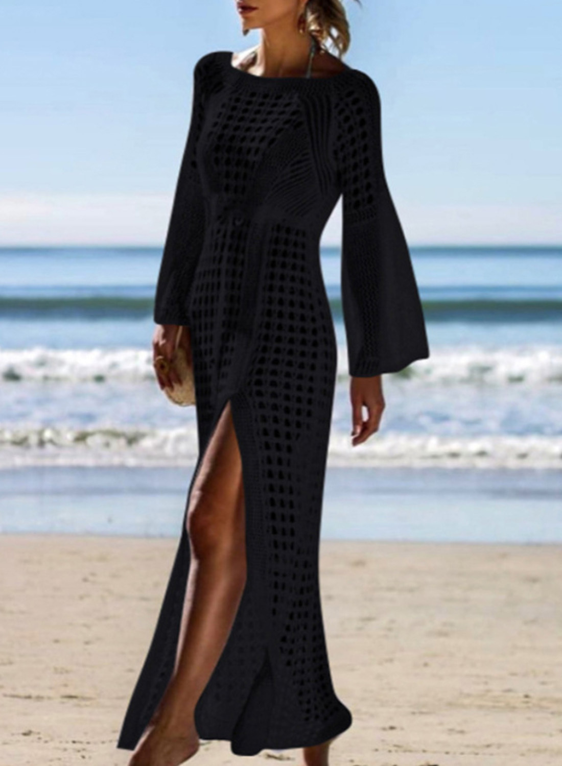 Women's Maxi Dresses Knitted Waist Split Hem Dress
