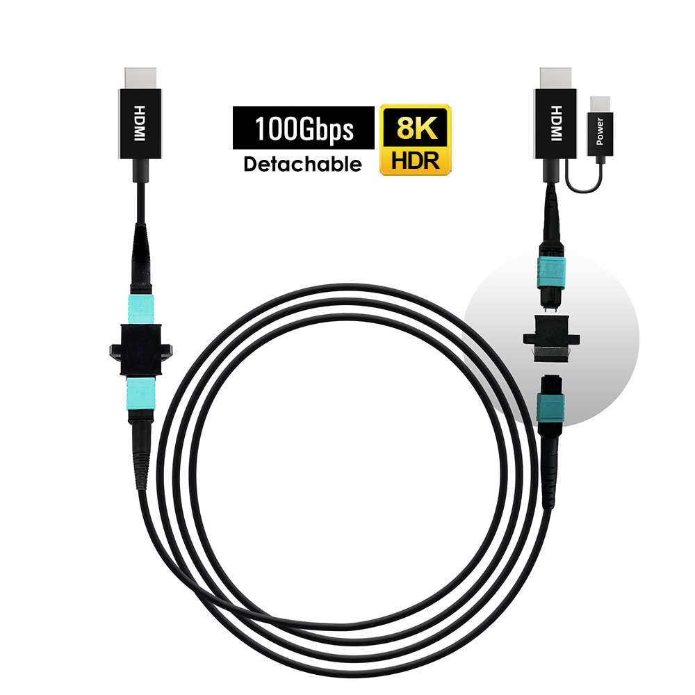8K Fiber HDMI 2.1 48Gbps over Pure Fiber MPO OM3 Fiber Optical Cable up to 1000ft