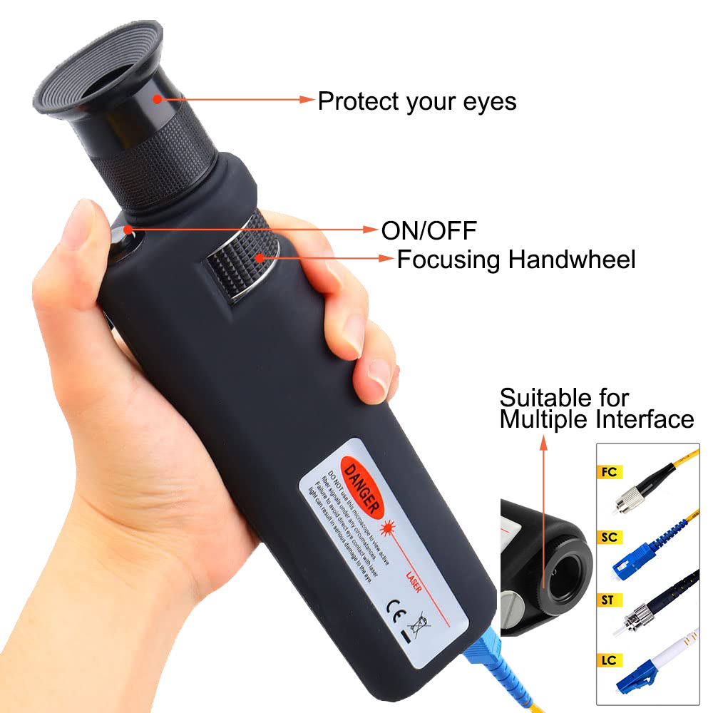 400X Handheld Fiber Optic Cable Endface Inspection Probe Microscope for LC/SC/FC/ST Connectors 