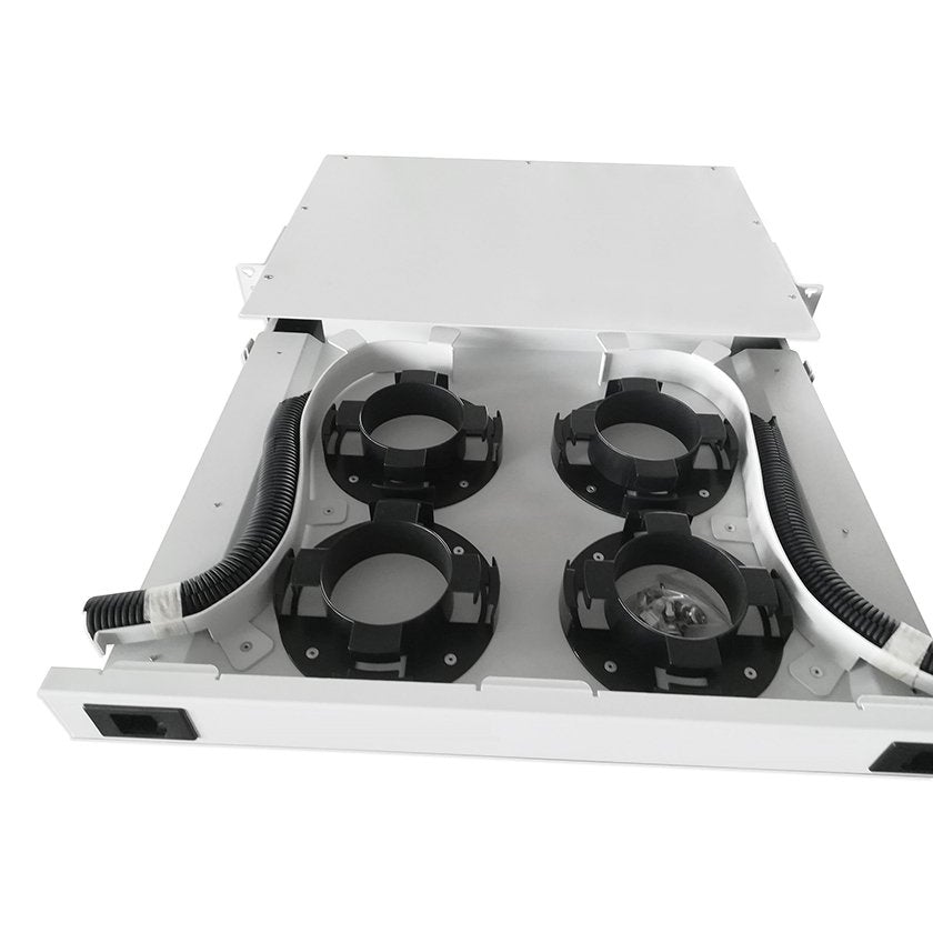 Single Drawer Fiber Storage Panel with Fiber Slack Spools for Cable Management