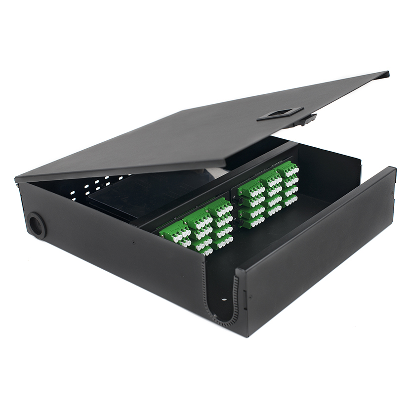 Wall-mountable Single Door Fiber Termination Box | 4 LGX panel slots | 96F LC 48F SC