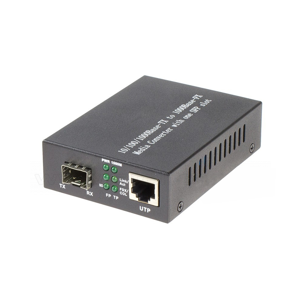 1000M Gigabit Ethernet Media Converter 1x 10/100/1000Base-T RJ45 to 1x 1000Base-X SFP Port