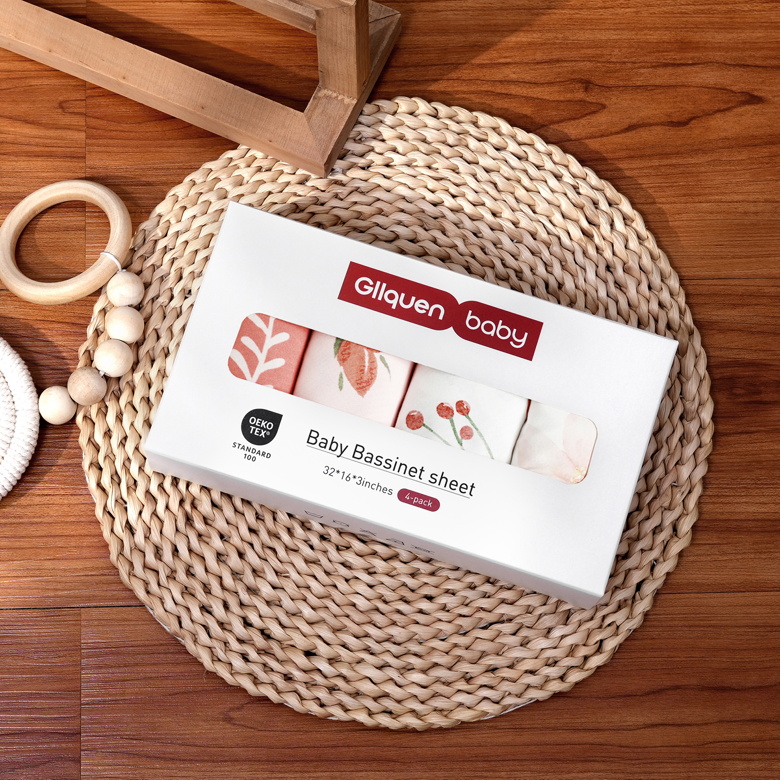 Red Flowers | Soft Microfiber Fitted Change Pad Cover & Bassinet Sheets 4 Pack | 16''*32''