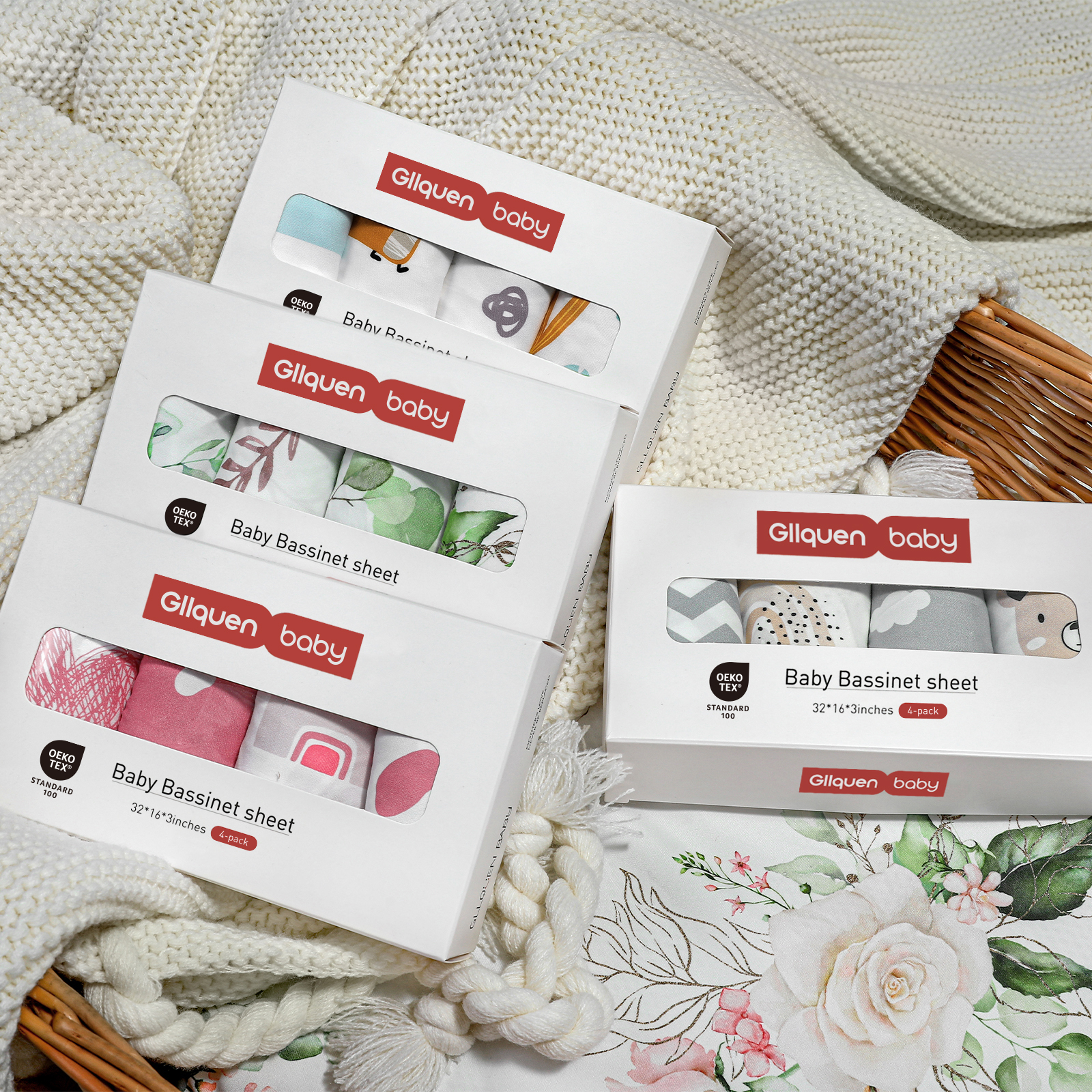 Cloud & Bears | Soft Microfiber Fitted Change Pad Cover & Bassinet Sheets 4 Pack | 16''*32''