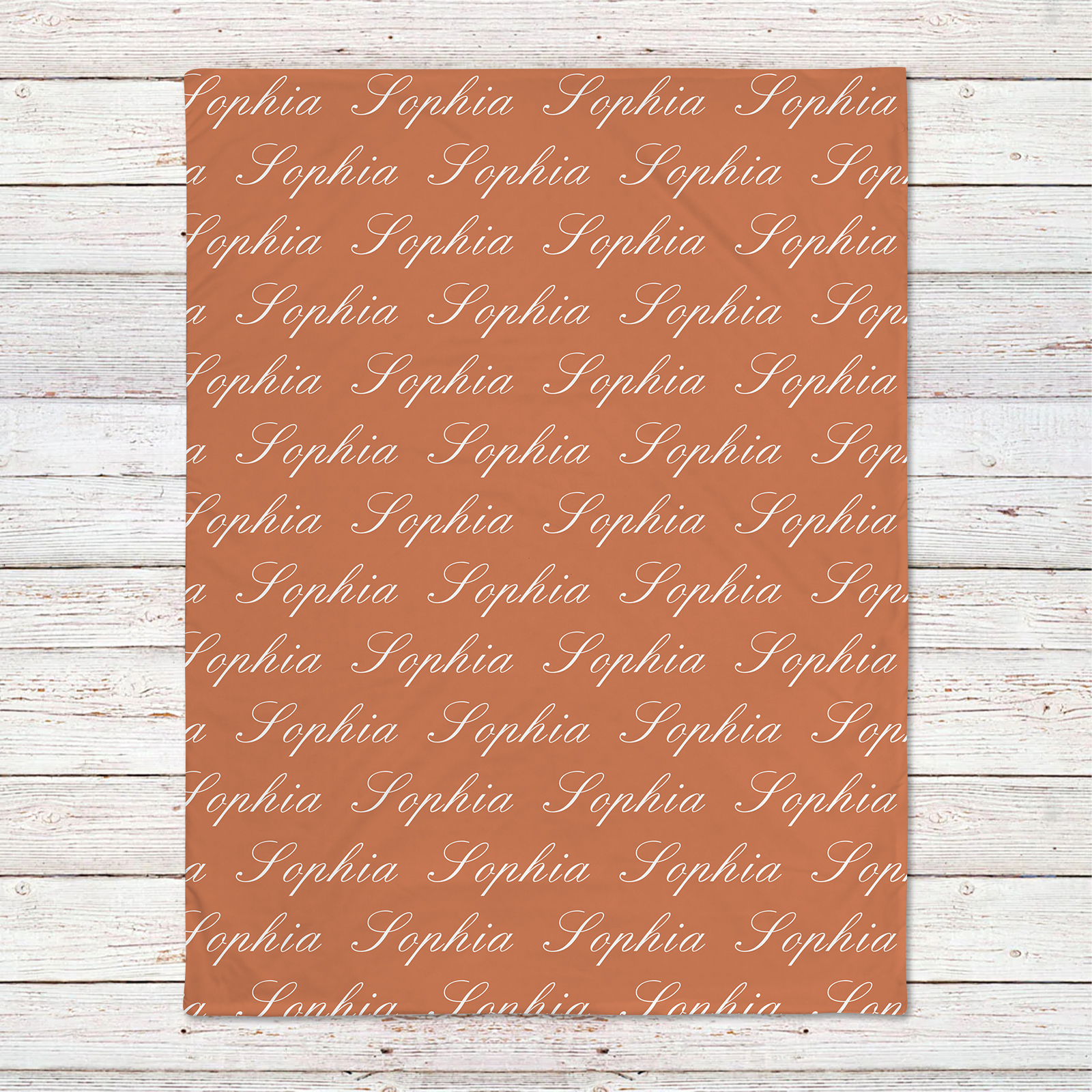 Sophia's Red Orange Script Personalized Name Blanket