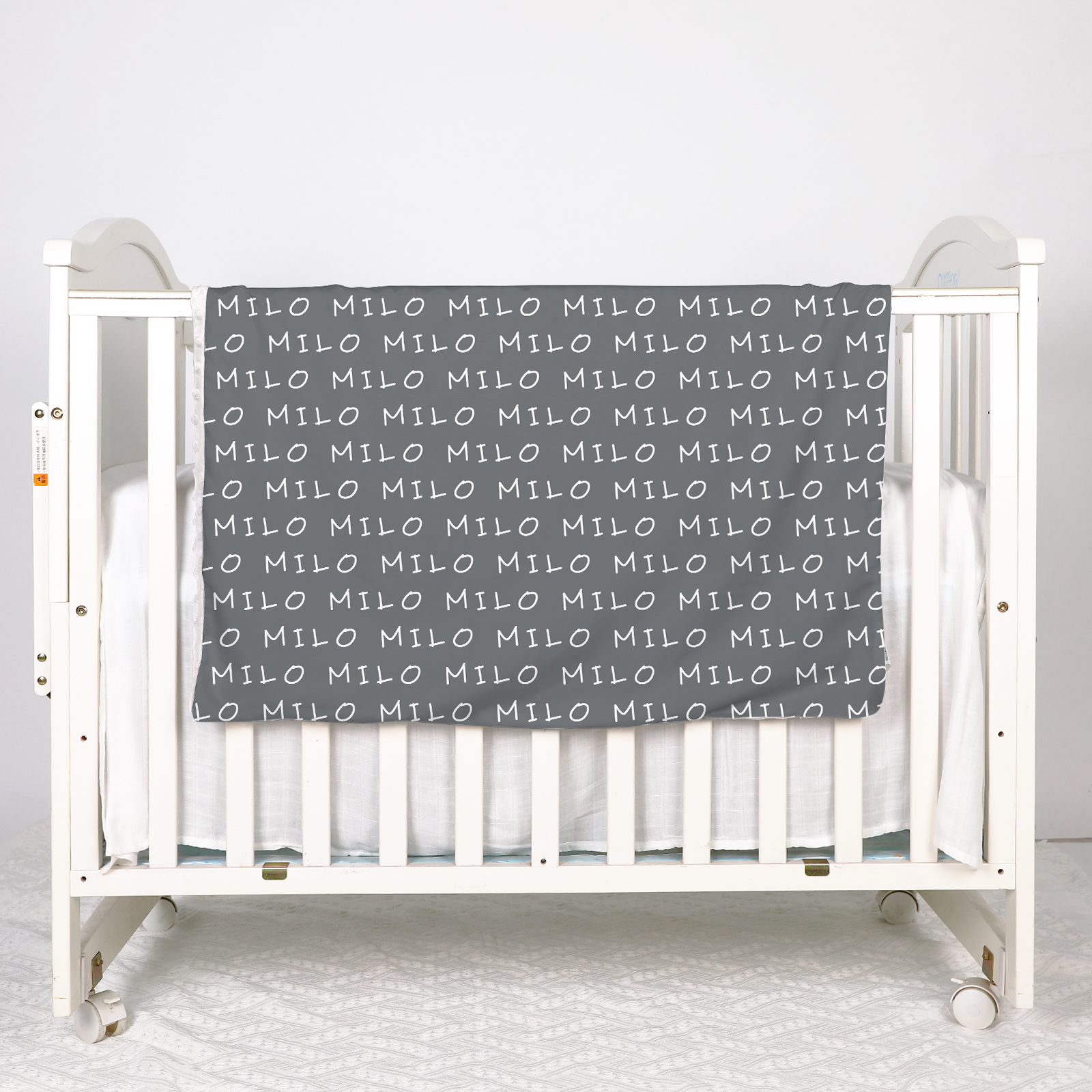 Milo's Gray Micro Fleece Plush Personalized Baby Blanket