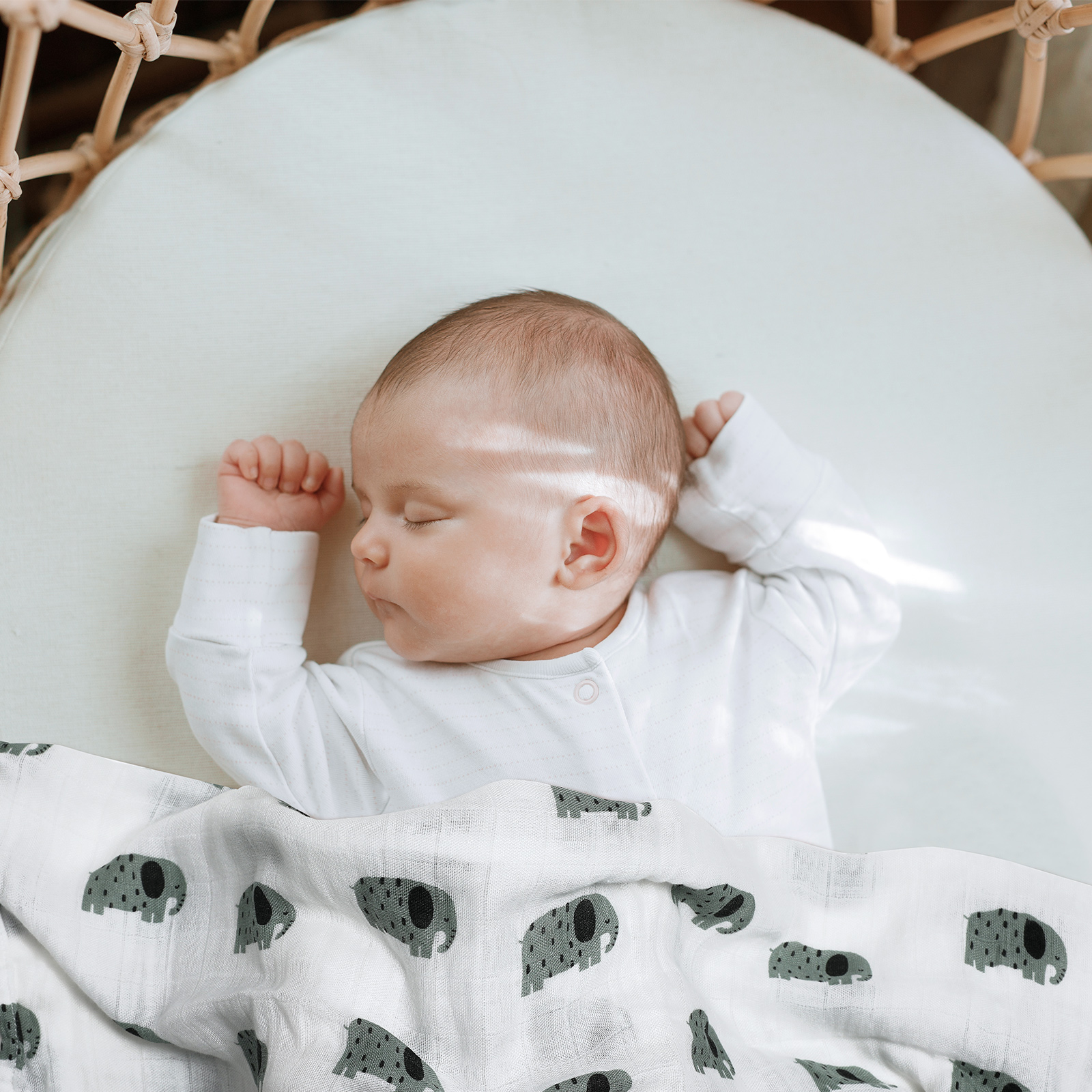 Muslin Swaddle Blankets 6-Pack, 28 X 28" - Elephant