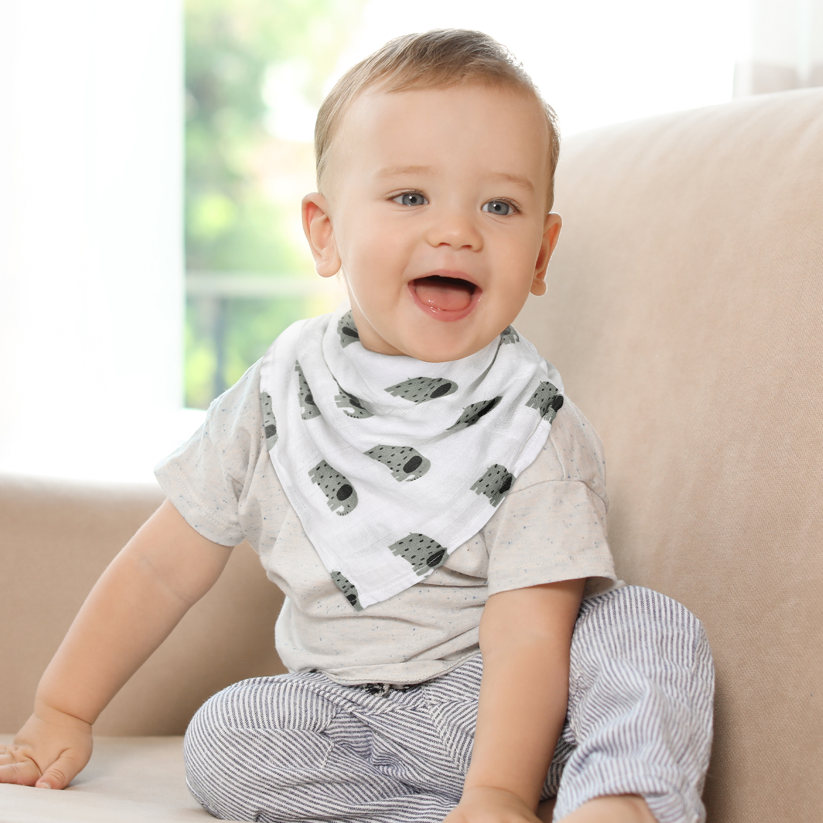 Muslin Swaddle Blankets 6-Pack, 28 X 28" - Elephant