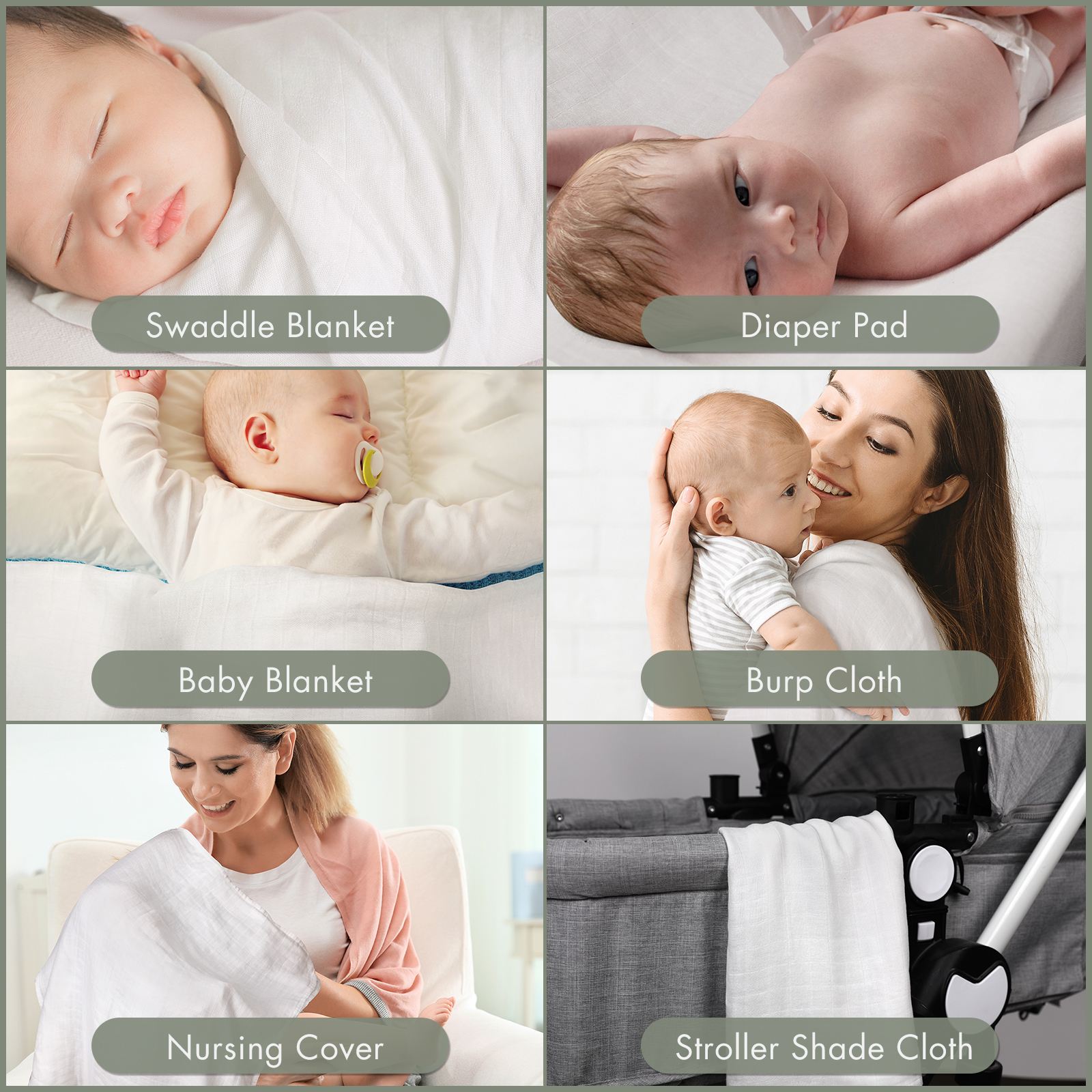 Muslin Swaddle Blankets 6-Pack, 28 X 28" - White