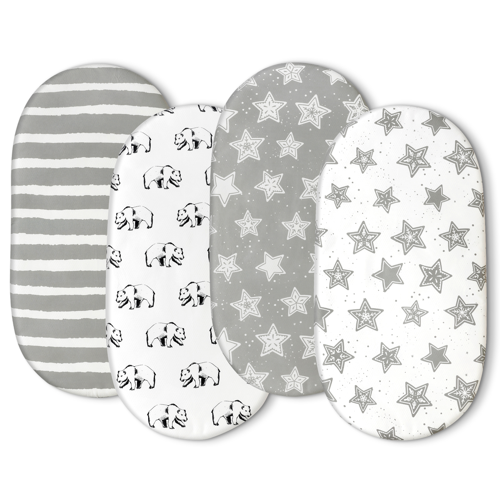 Grey Stars | Soft Microfiber Fitted Change Pad Cover & Bassinet Sheets 4 Pack | 16''*32''