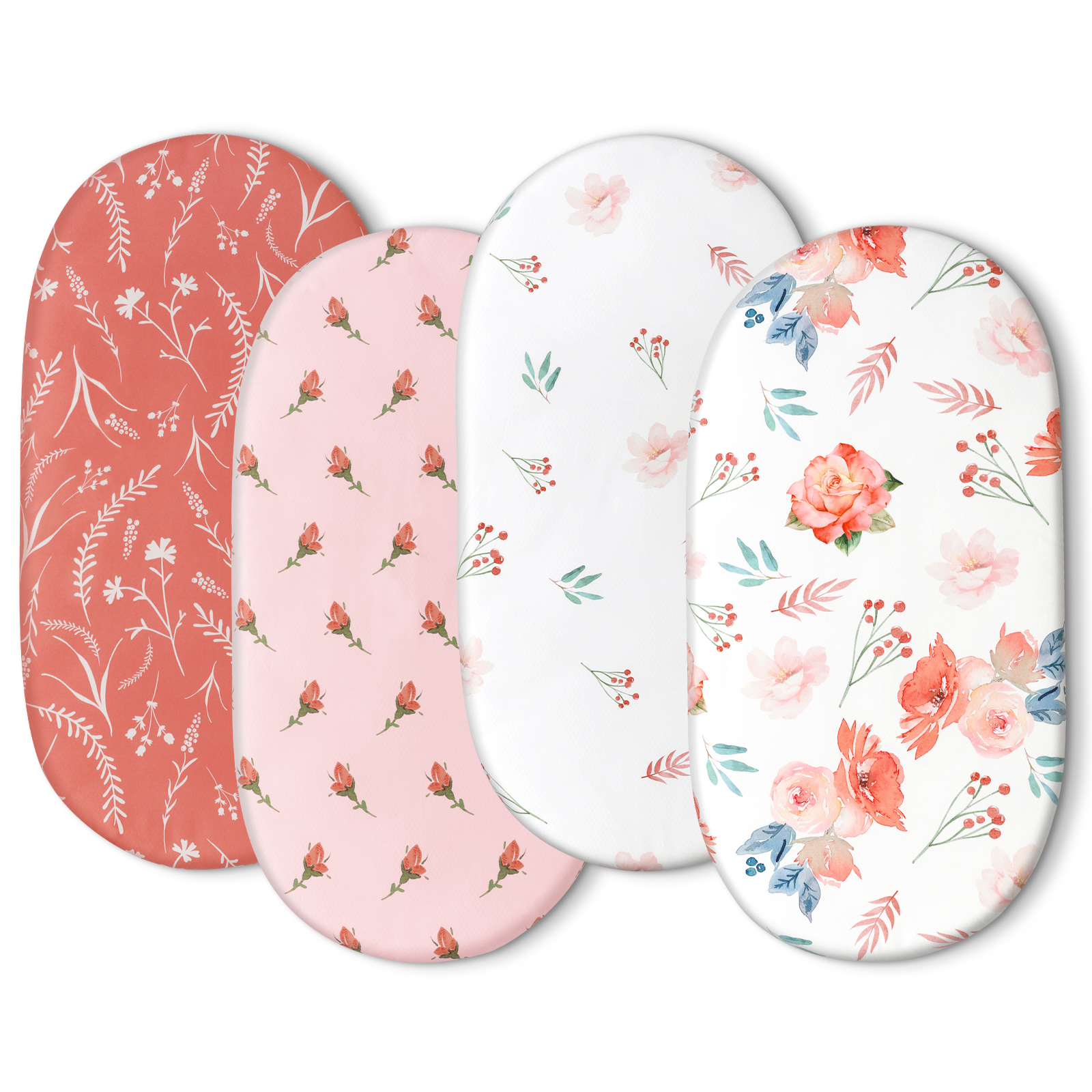 Red Flowers | Soft Microfiber Fitted Change Pad Cover & Bassinet Sheets 4 Pack | 16''*32''