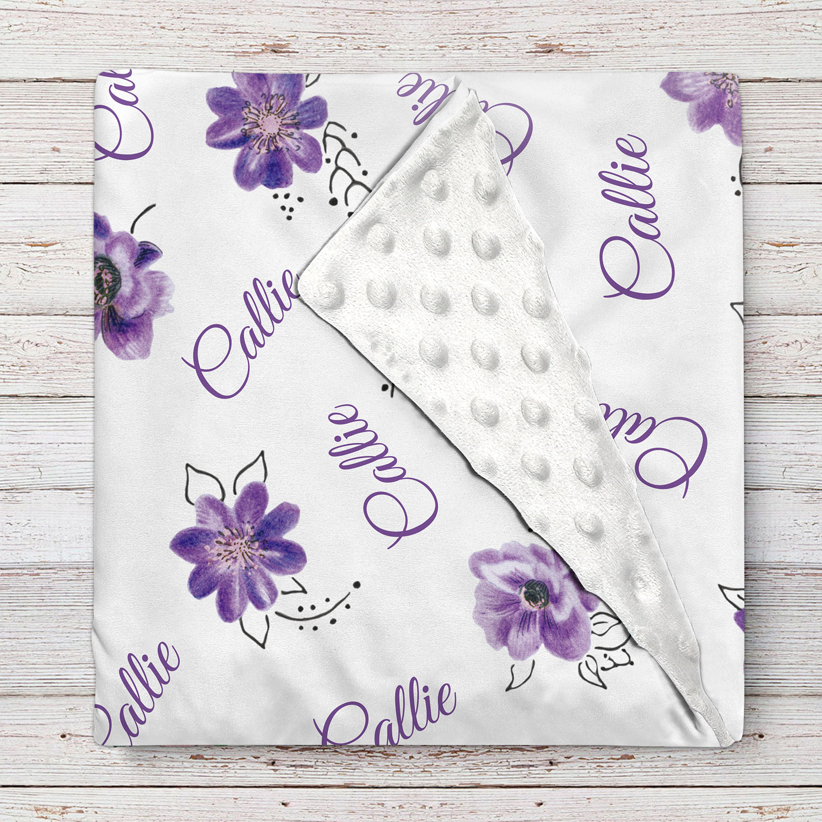 Personalized Purple Flowers Baby Girl Name Blanket
