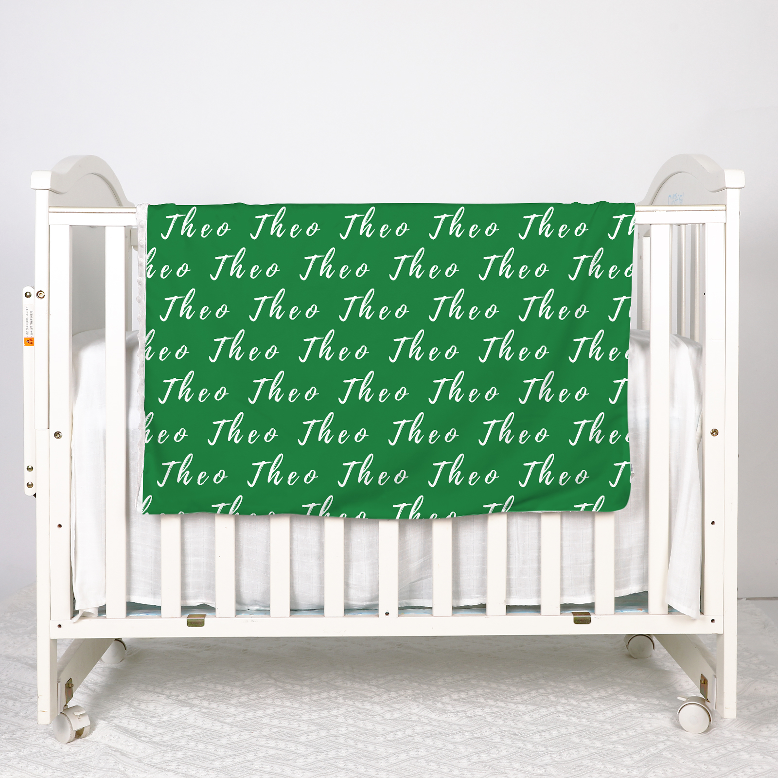 Theo's Medium Green Tone Personalized Name Baby Blanket