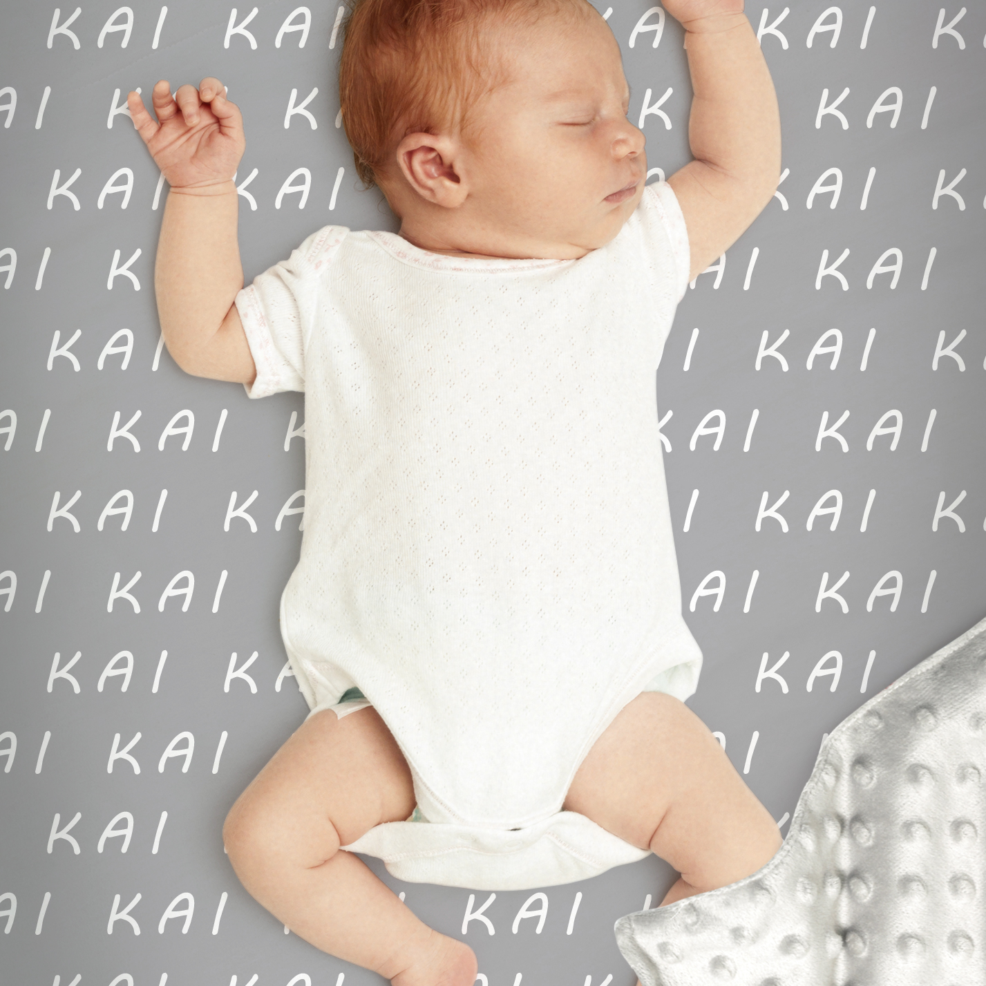 Kai's Spun Pearl Tone Personalized Baby Name Blanket