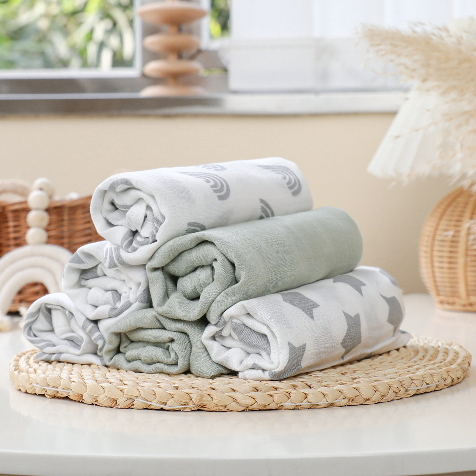 Muslin Swaddle Blankets 6-Pack, 28 X 28" - Grey Star