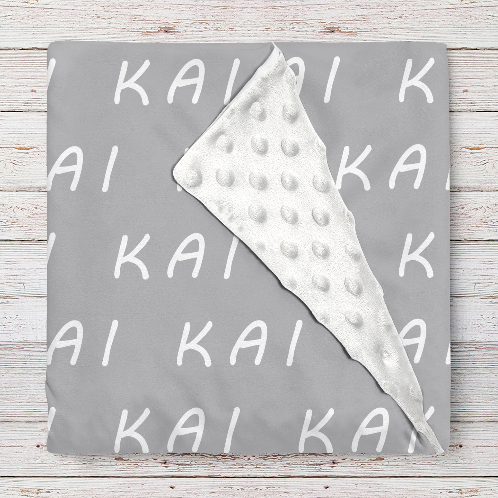 Kai's Spun Pearl Tone Personalized Baby Name Blanket