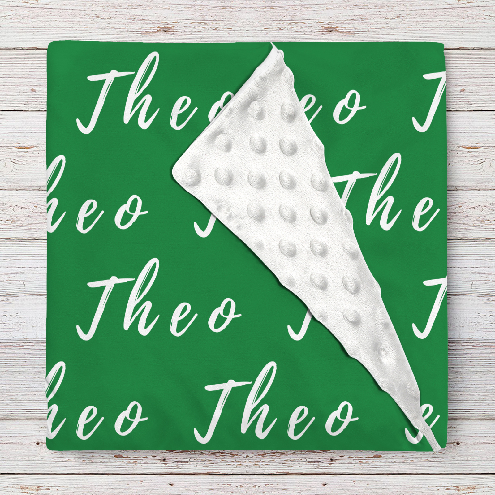 Theo's Medium Green Tone Personalized Name Baby Blanket