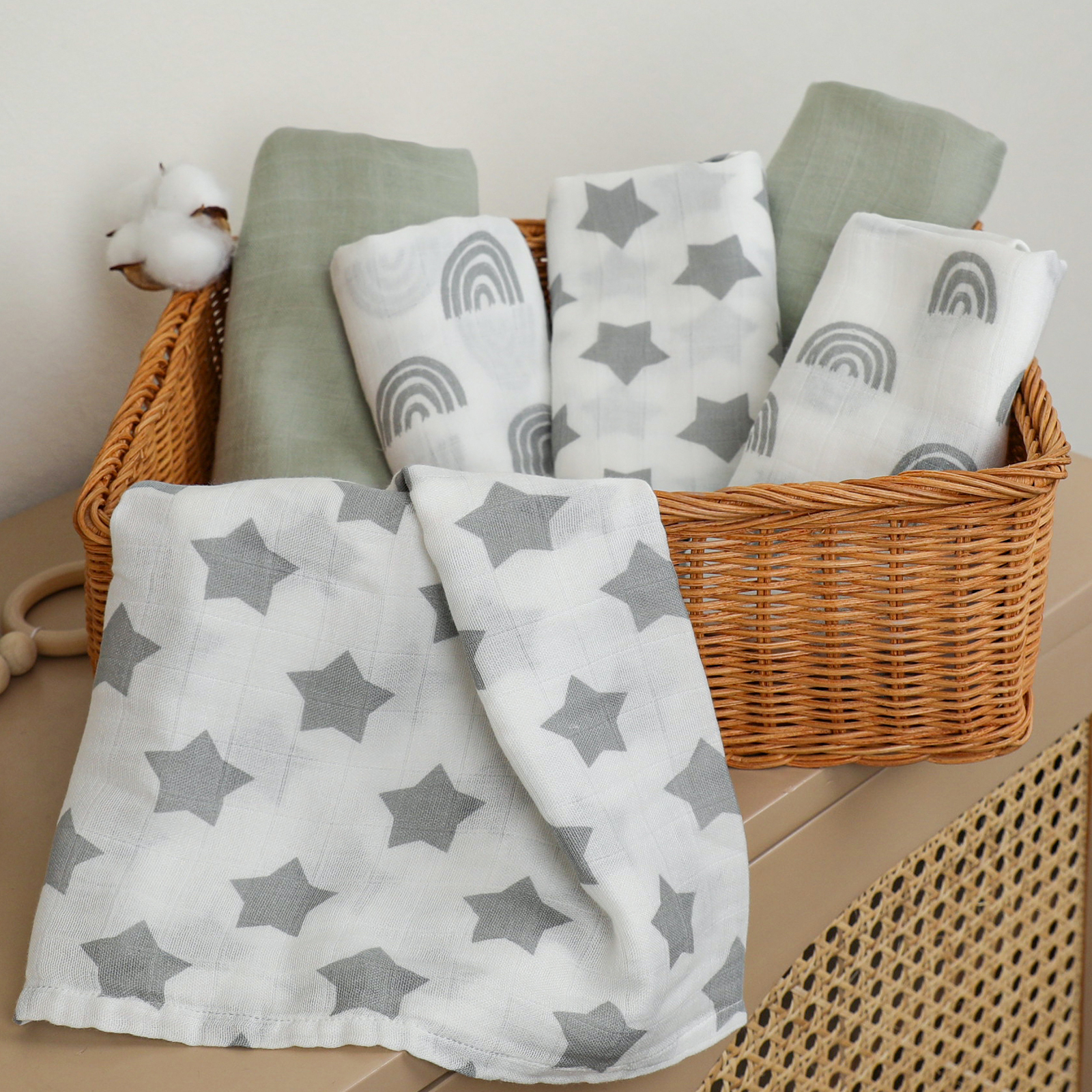 Muslin Swaddle Blankets 6-Pack, 28 X 28" - Grey Star