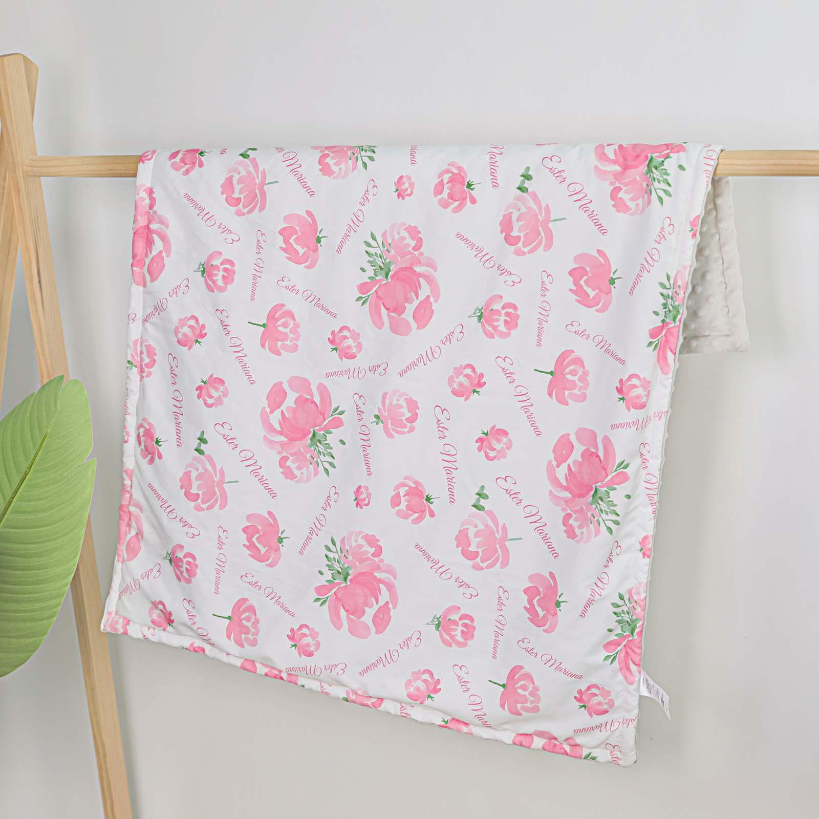 Personalized Baby Girl Name Blanket, Floral Print Coral