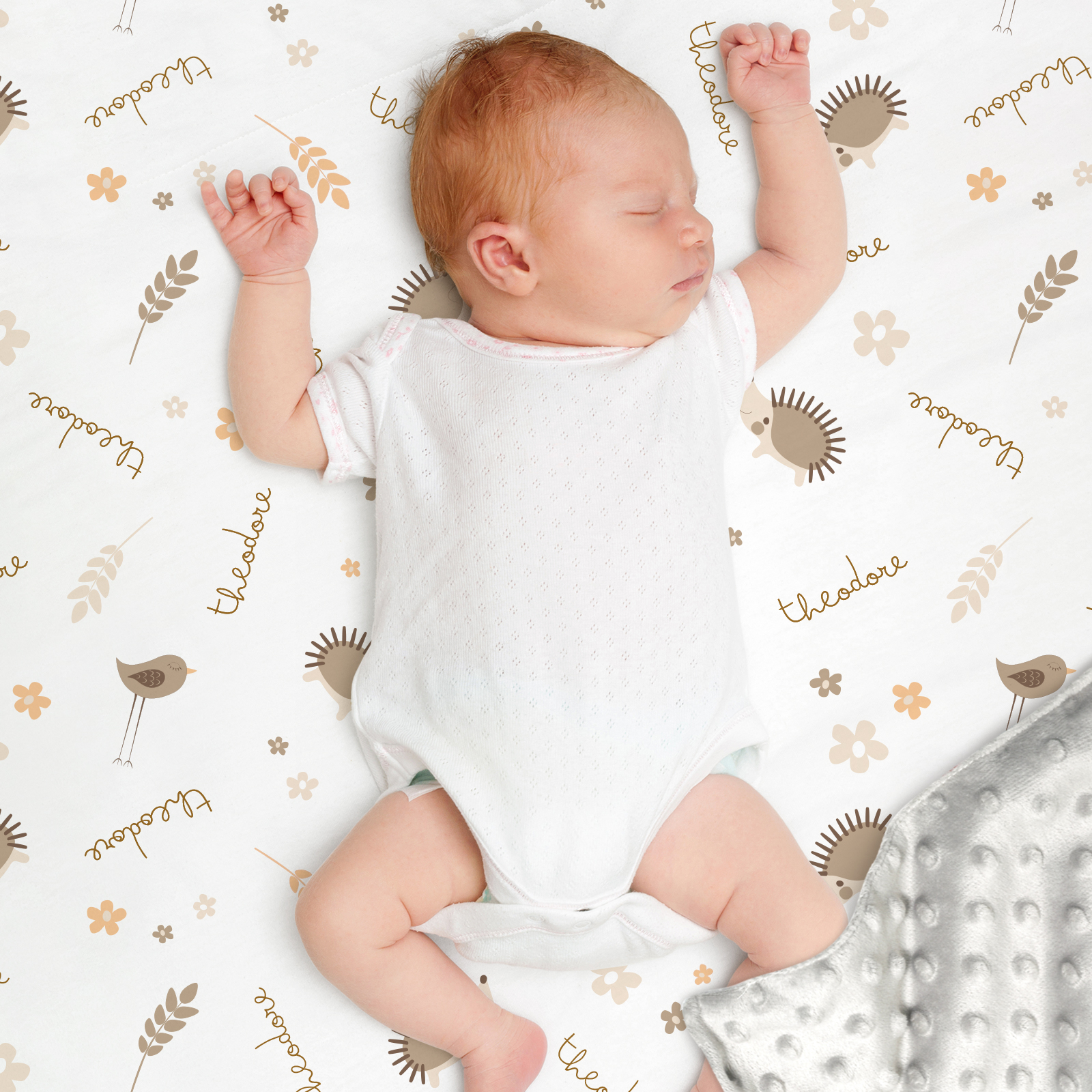 Birds and Flowers Personalized Baby Boy Name Blanket