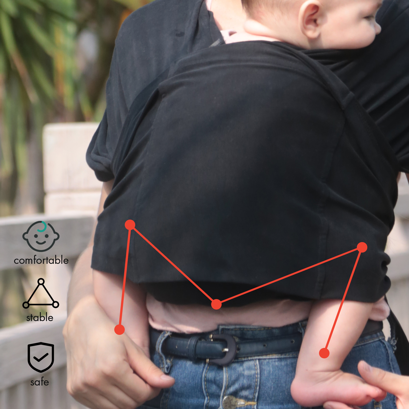 Black | 0-36 Months Baby Adjustable Carrier Wrap up to 35lbs