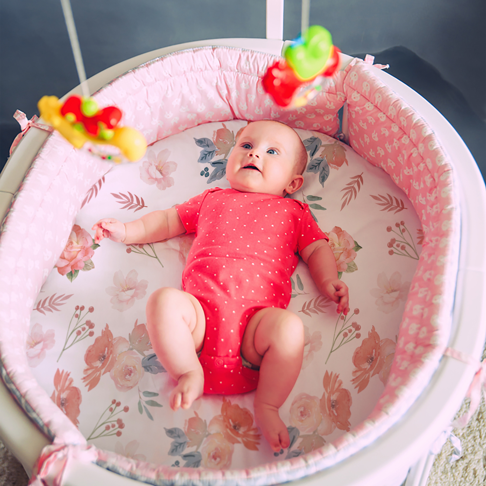 Red Flowers | Soft Microfiber Fitted Change Pad Cover & Bassinet Sheets 4 Pack | 16''*32''