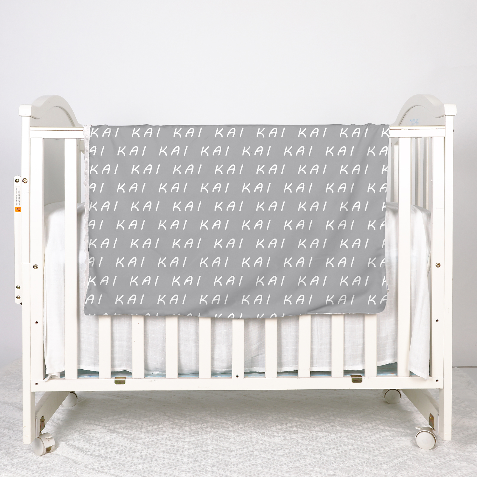 Kai's Spun Pearl Tone Personalized Baby Name Blanket