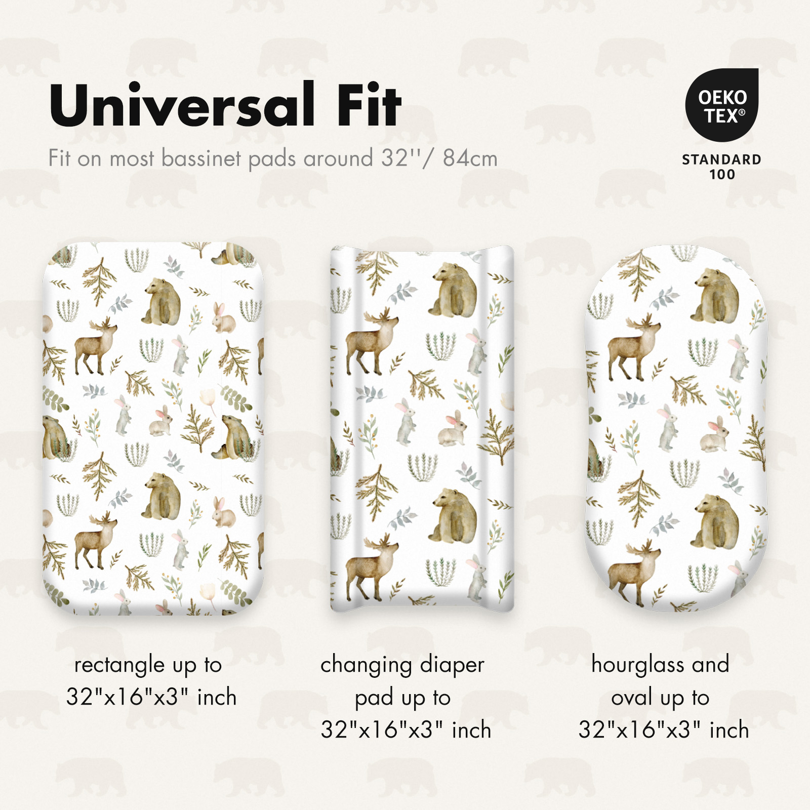 Bears and Deers | Soft Microfiber Fitted Change Pad Cover & Bassinet Sheets 4 Pack | 16''*32''