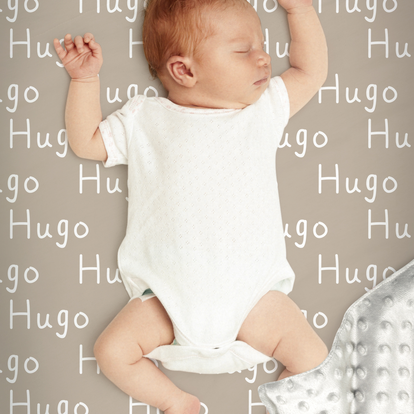 Hugo's Light Brownish Gray Personalized Baby Blanket