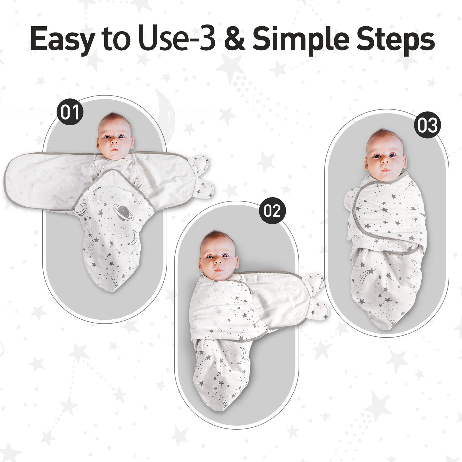 Grey Planet | Gllquen Baby Swaddle 0-3 Months 3 Pack
