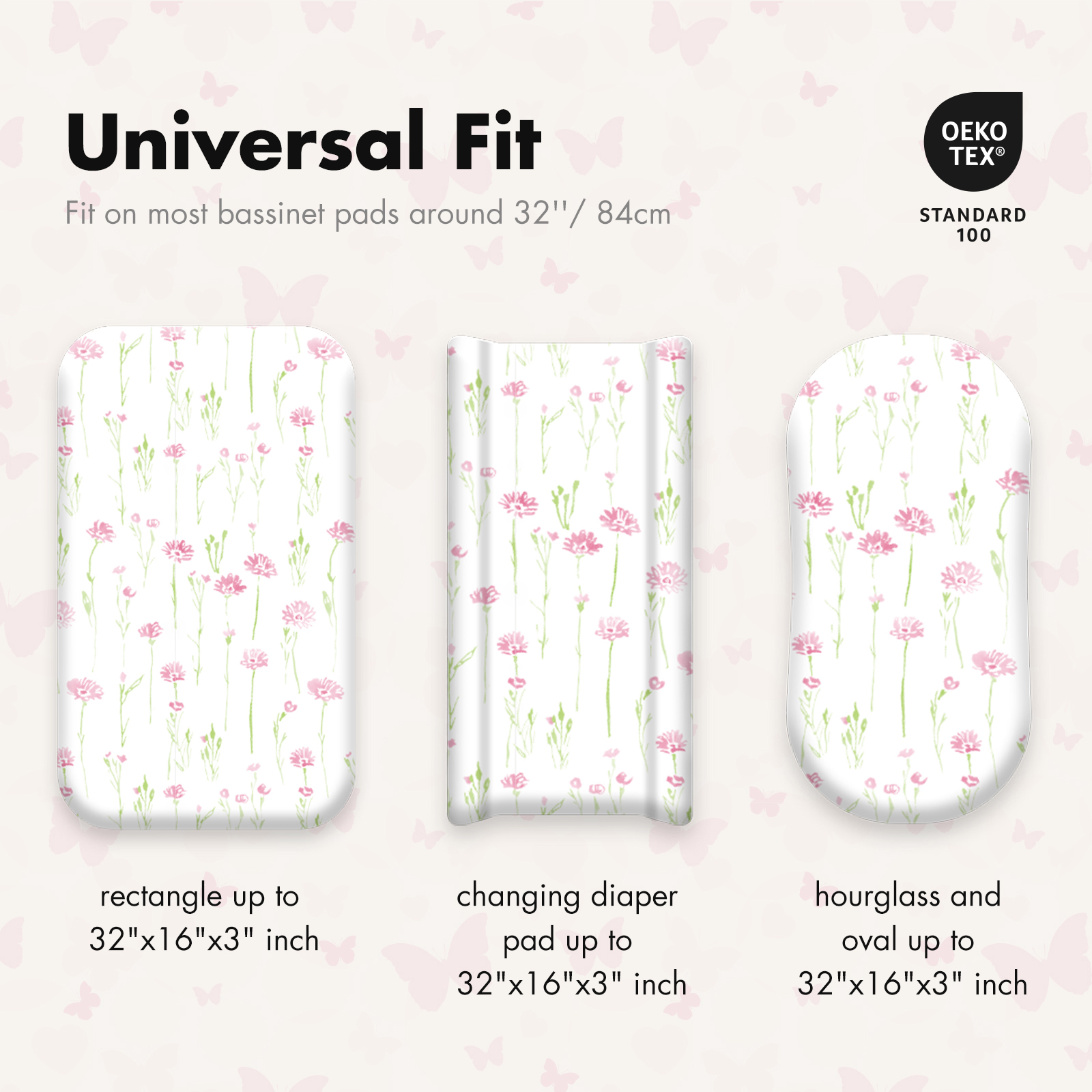 Butterflies | Soft Microfiber Fitted Change Pad Cover & Bassinet Sheets 4 Pack | 16''*32''